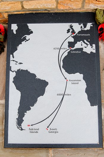 Falklands Conflict Memorial - Map of Route to the Islands