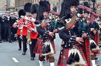 Pipes and Drums Scots Guards - 1st World War Commonwealth Commemoration Glasgow 2014