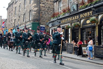 Royal Scots Association Pipe Band on parade in Edinburgh