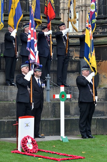 Standard Bearers Carry Standards - Garden of Remembrance Edinburgh 2015