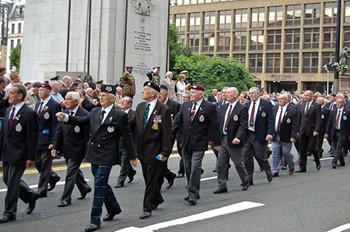 Veterans march into George Square, Glasgow, on Armed Forces Day 2010