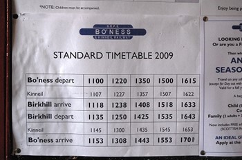 Train Timetable 2009, Bo'ness and Kinneil Railway