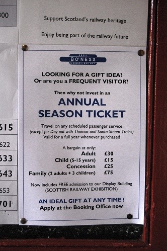 Season Tickets, Bo'ness and Kinneil Railway, Scotland