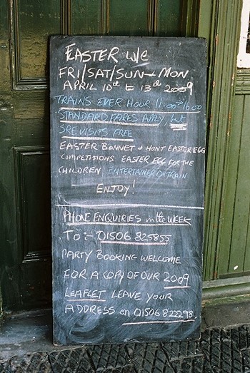 Easter Trains NoticeBoard, Bo'ness Station, Bo'ness and Kinneil Railway