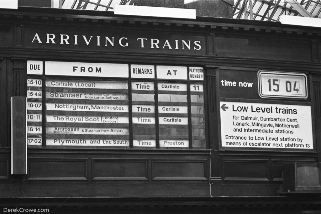 Arrivals Board Glasgow Central Station 1983